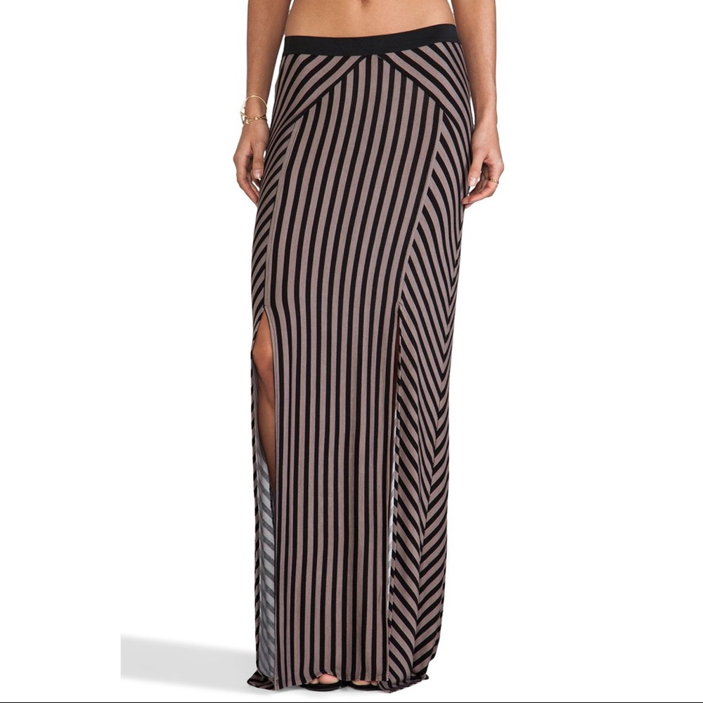 [free people] black/taupe striped maxi skirt